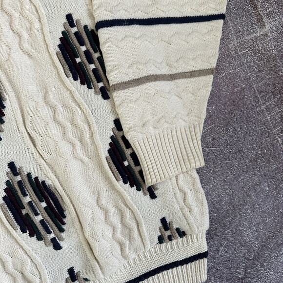 Men's Vintage 90's Lavane Off White Navy Blue Textured Crewneck 3D Sweater Sz XL - Picture 3 of 5